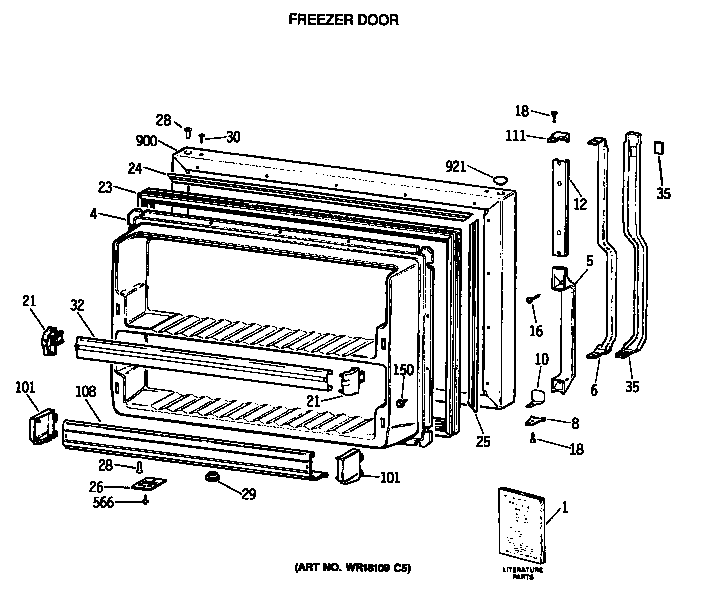 GE TBX19MASSRWH freezer door diagram