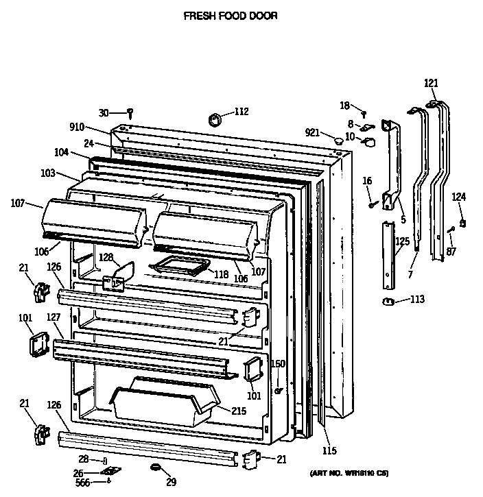 GE TBX19MASSRWH fresh food door diagram