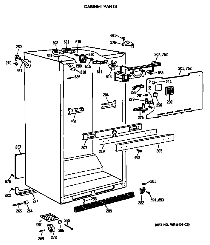 GE TBX19MASSRWH cabinet parts diagram