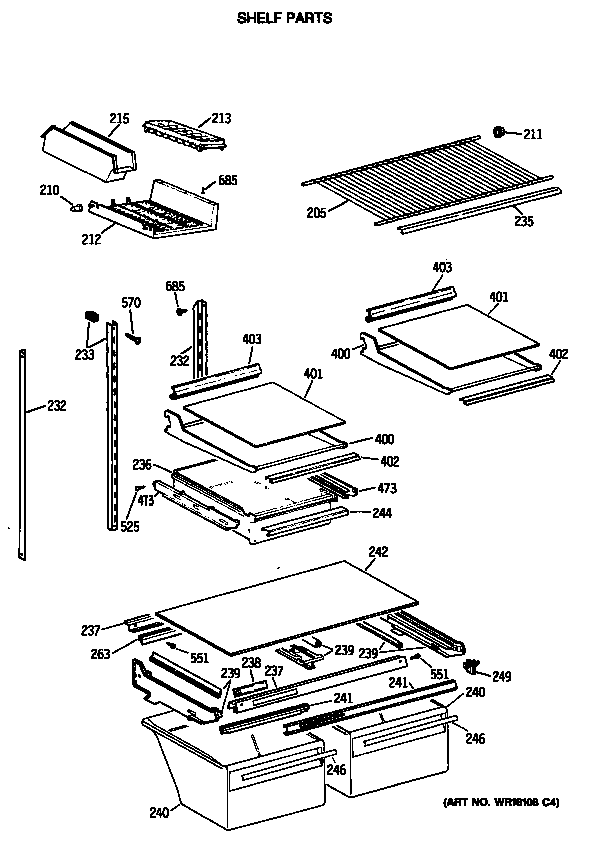 GE TBX19MASSRWH shelf parts diagram