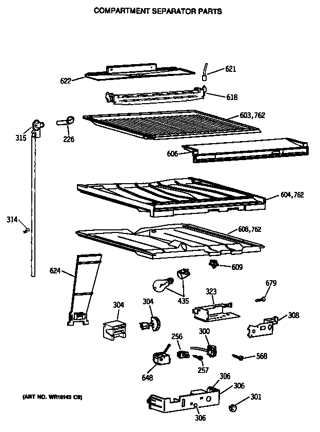 GE TBX19MASSRWH compartment separator parts diagram