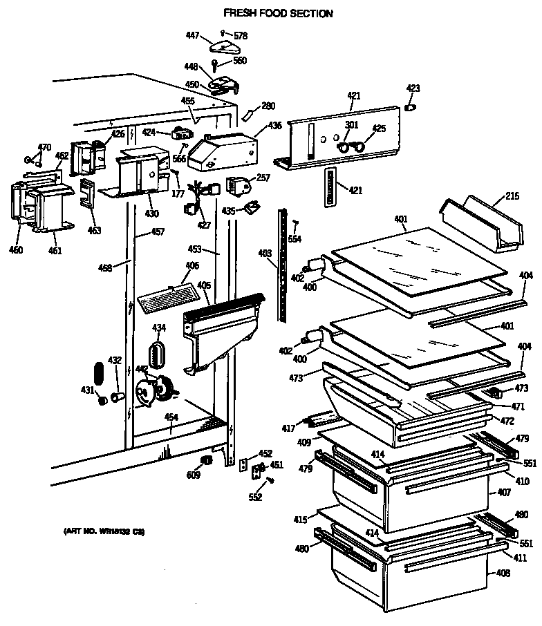 GE TFG22ZATCWH fresh food section diagram