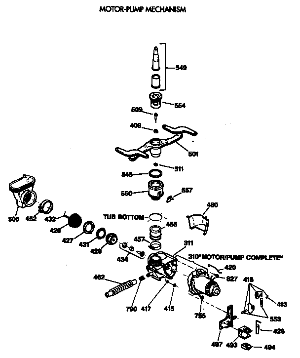 GE GSD1222V62BB motor-pump mechanism diagram