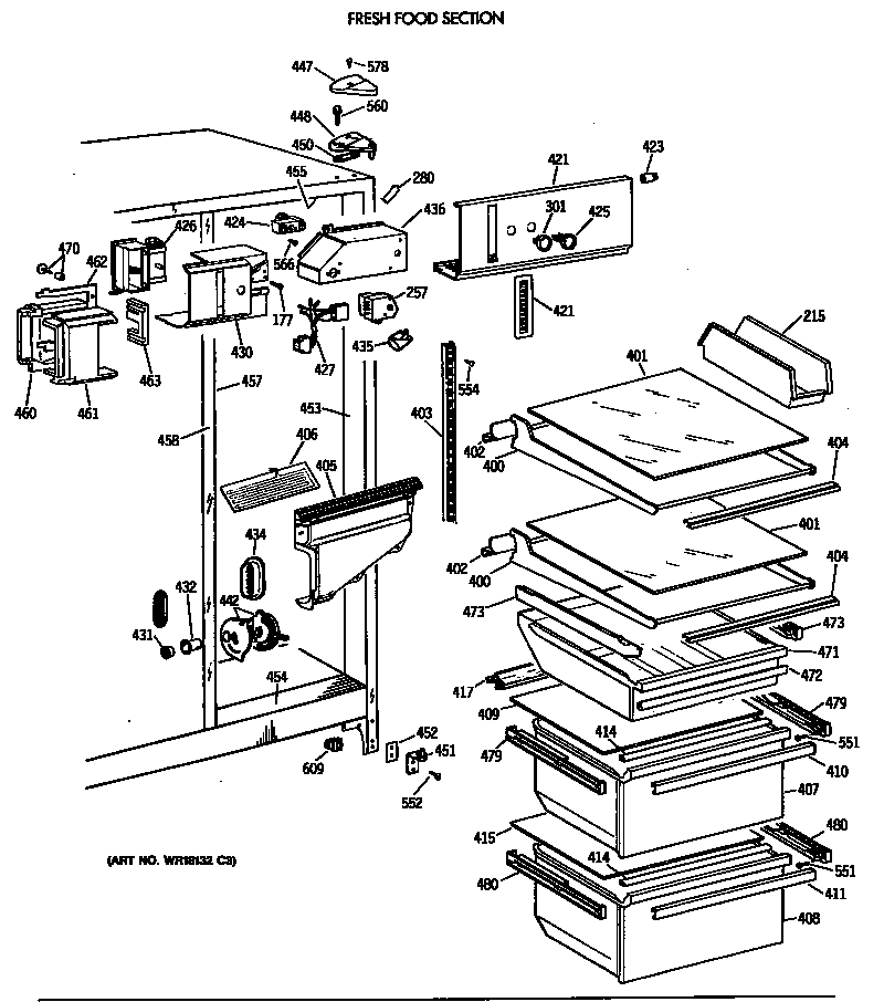 GE TFK22ZATCAD fresh food section diagram