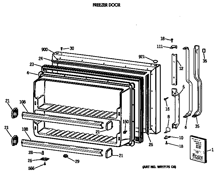 GE TBE18DASSRAD freezer door diagram