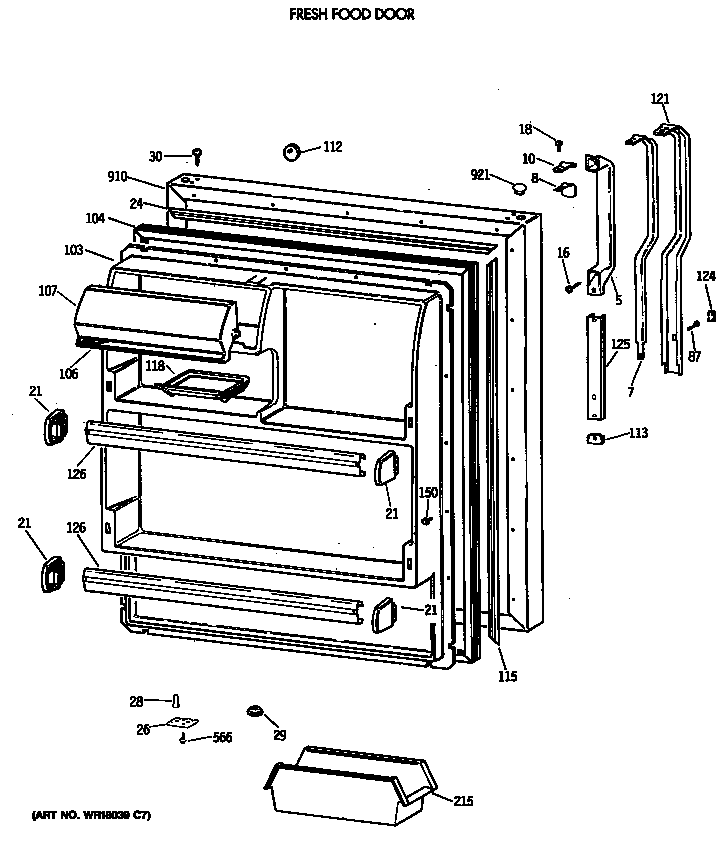 GE TBE18DASSRAD fresh food door diagram