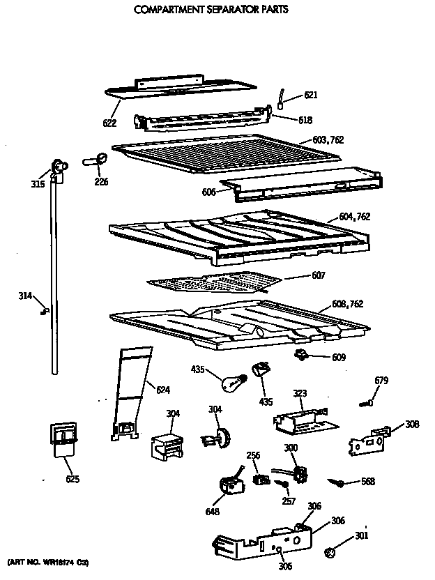 GE TBE18DASSRAD compartment separator parts diagram