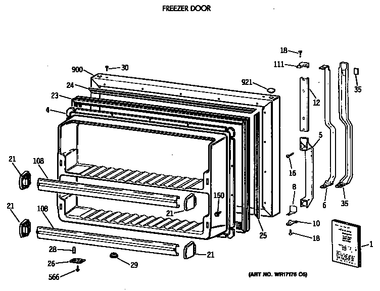 GE TBE18DASTRWH freezer door diagram