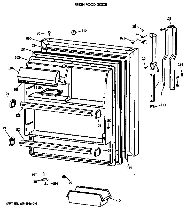 GE TBE18DASTRWH fresh food door diagram