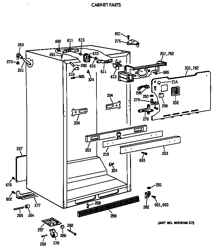 GE TBE18DASTRWH cabinet parts diagram