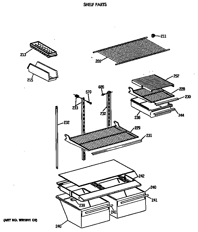 GE TBE18DASTRWH shelf parts diagram