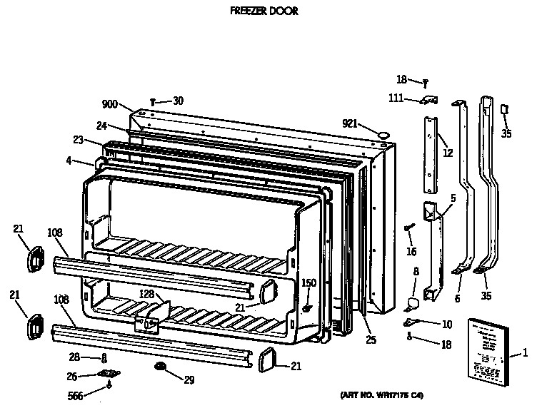 GE TBE21JASTRAD freezer door diagram
