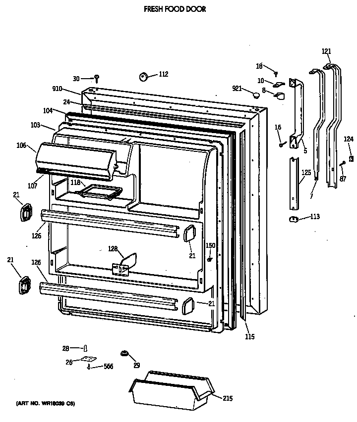 GE TBH18JATNRAD fresh food door diagram