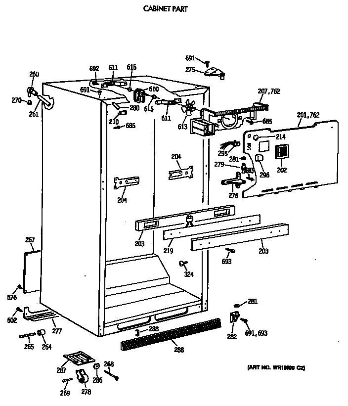 GE TBH18JATNRAD cabinet part diagram