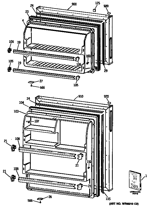 GE TBX14AYTDRWH doors diagram
