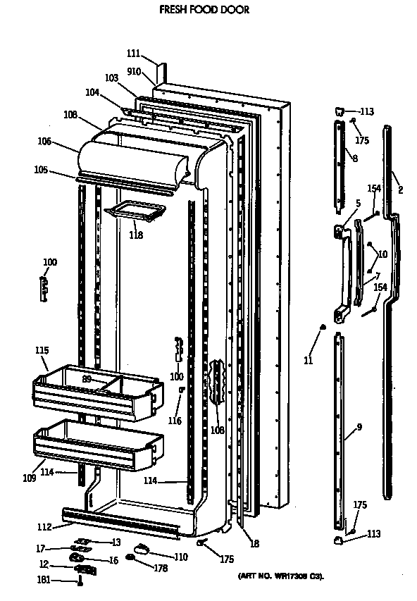 GE TFA24RMA fresh food door diagram