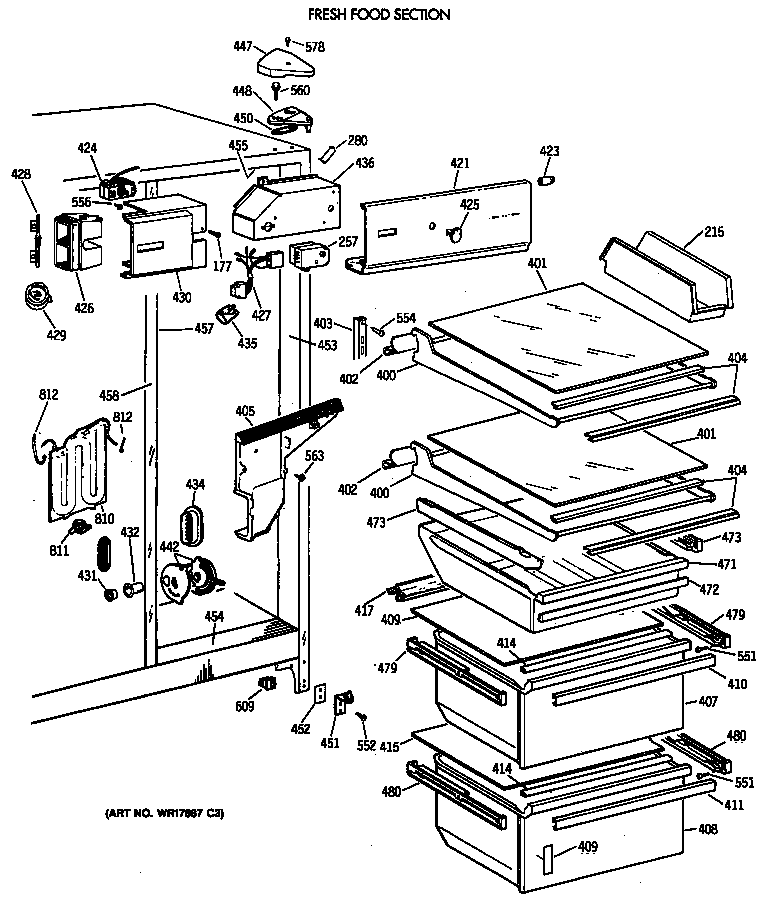 GE TFA24RMA fresh food section diagram