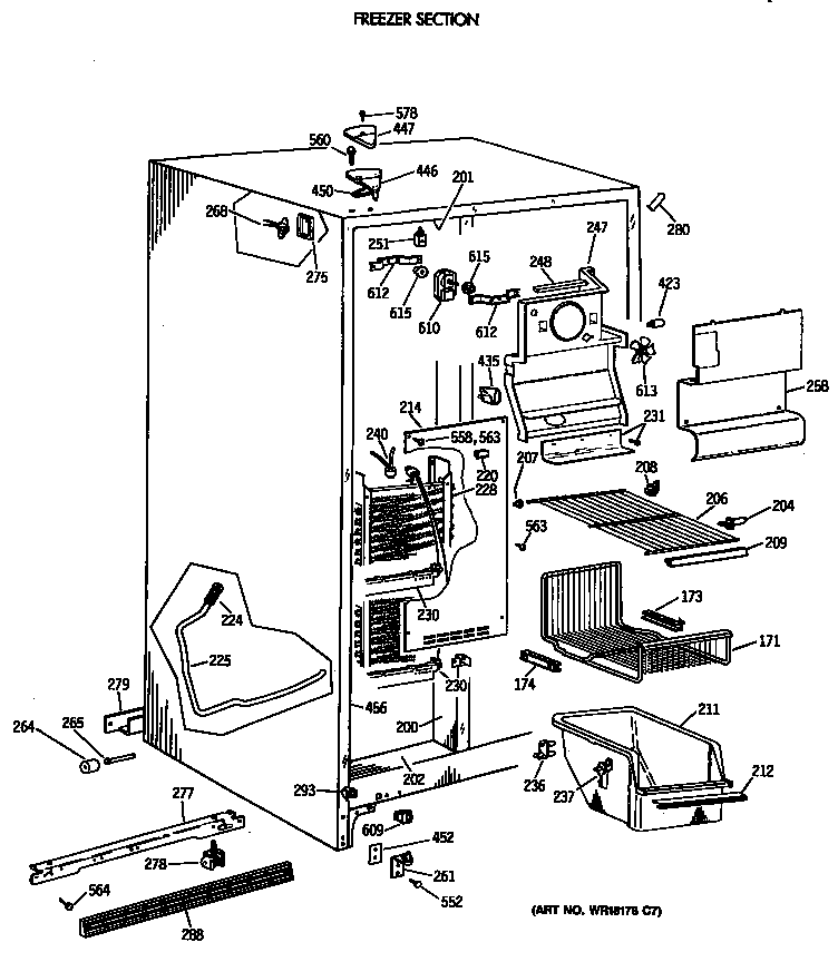 GE TFZ24PAXAWW freezer section diagram