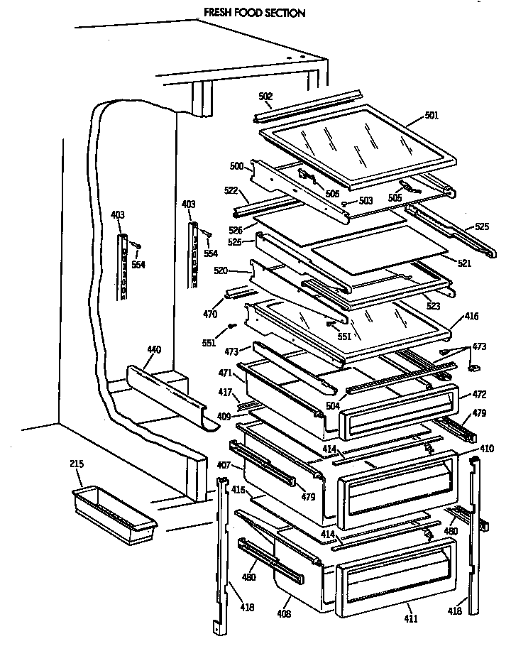 GE TFZ24PAXAWW fresh food section diagram