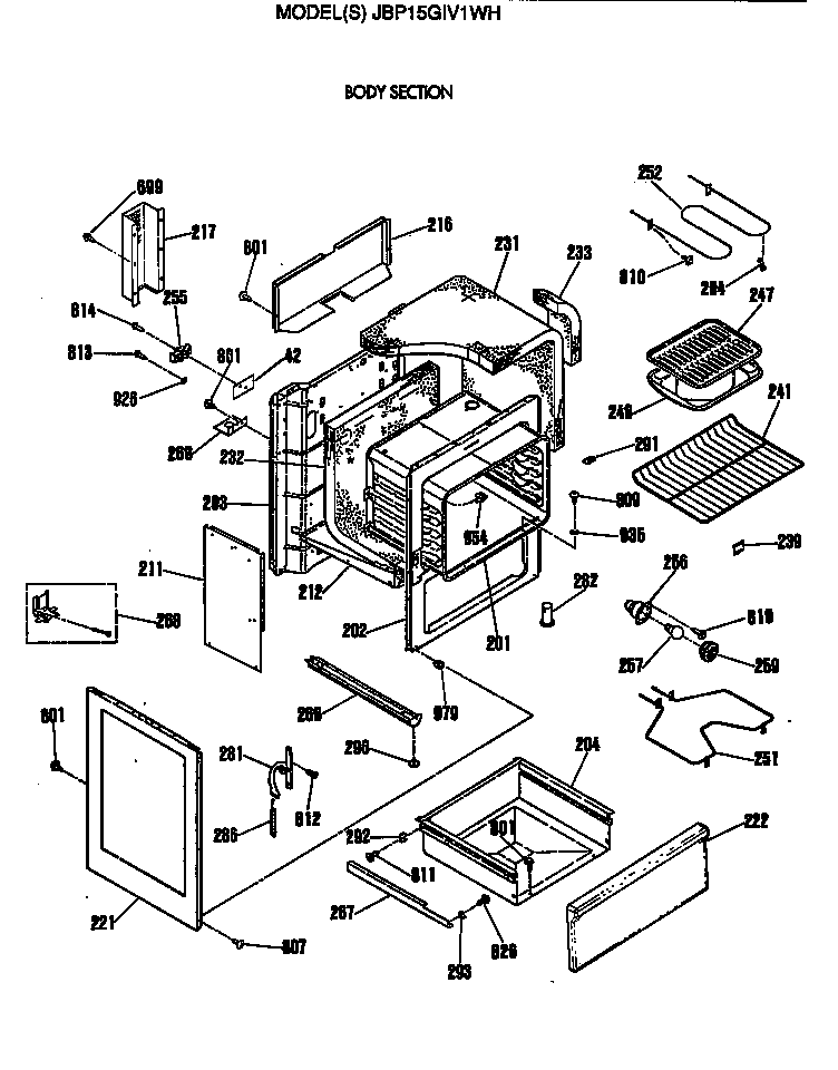GE JBP15GIV1WH body section diagram