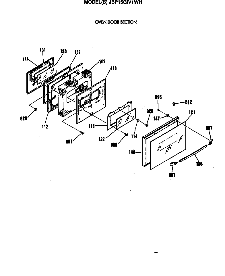 GE JBP15GIV1WH oven door section diagram