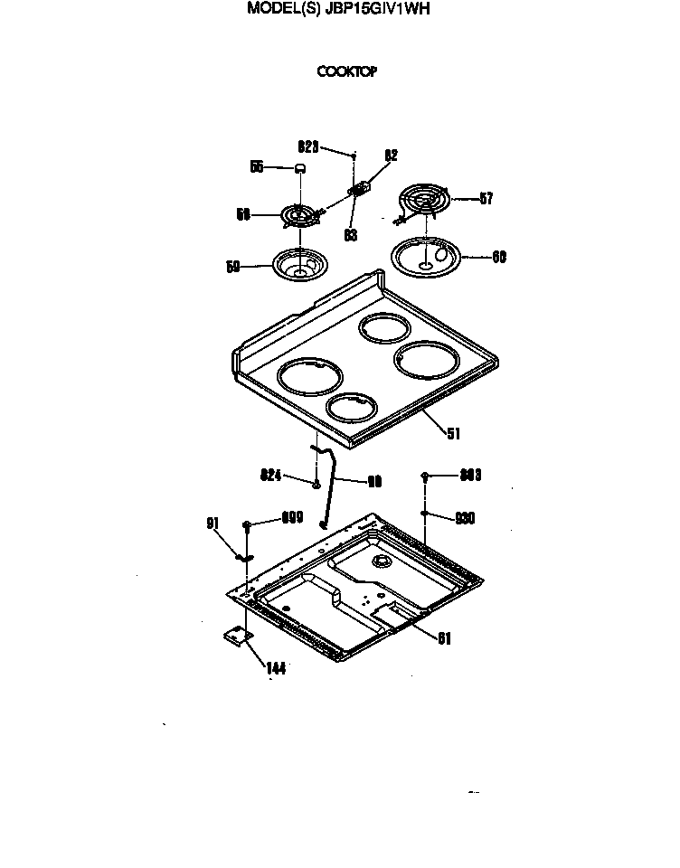 GE JBP15GIV1WH cooktop diagram