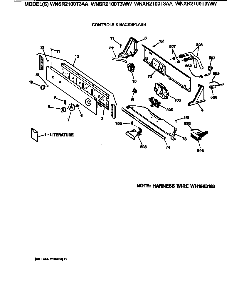 GE WNSR2100T3AA controls & backsplash diagram