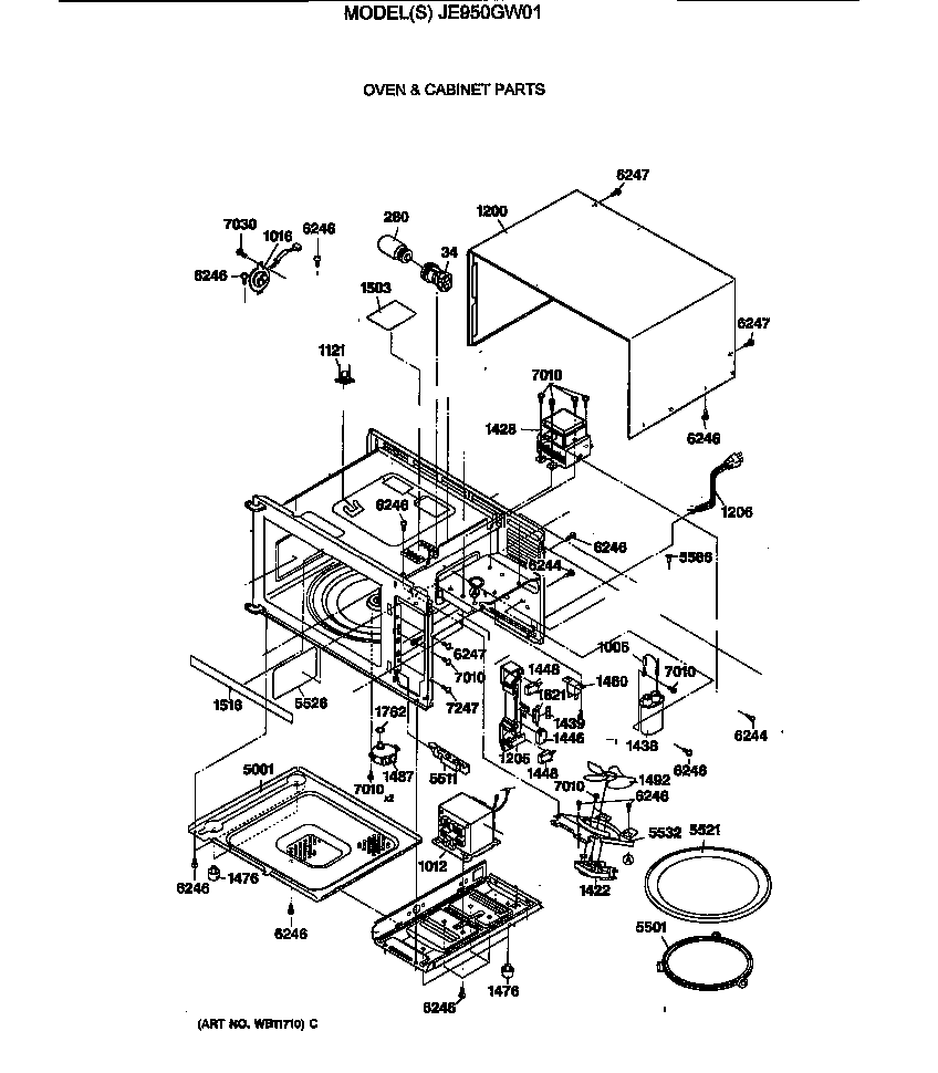 GE JE950GW01 oven & cabinet parts diagram