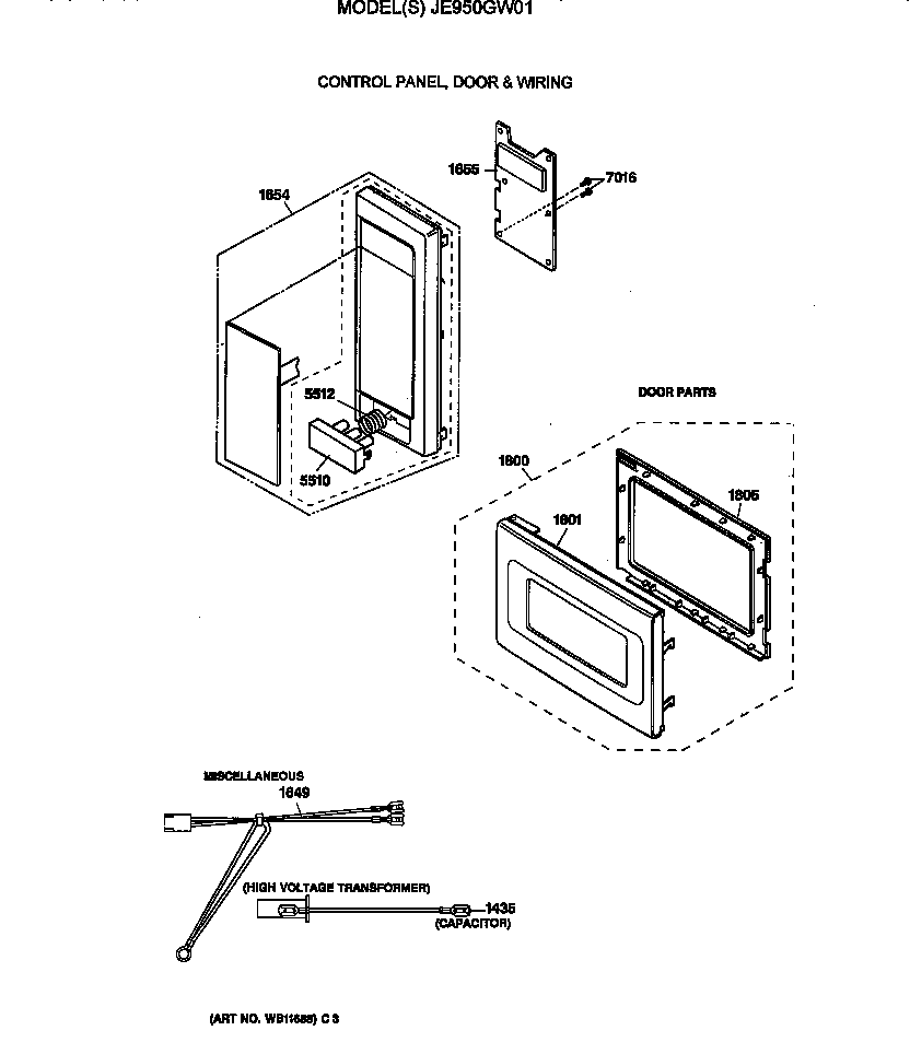 GE JE950GW01 control panel, door & wiring diagram
