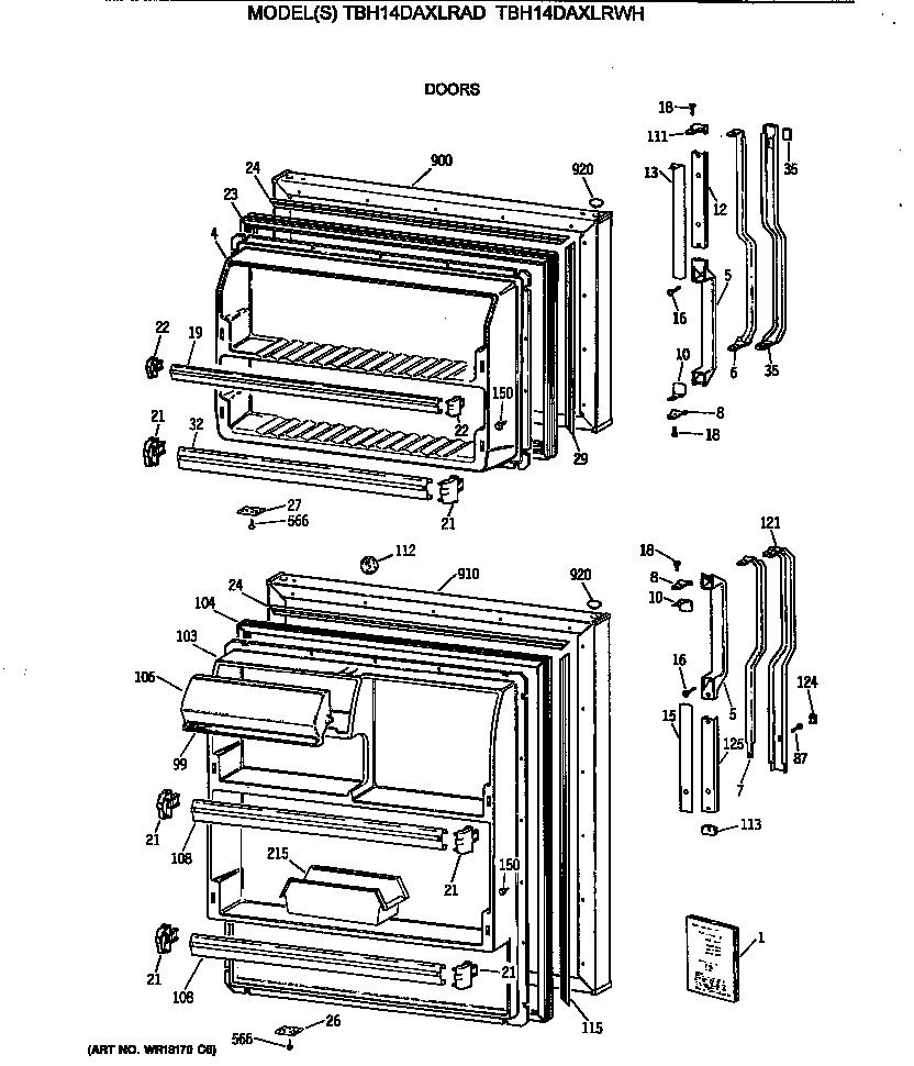 GE TBH14DAXLRAD doors diagram