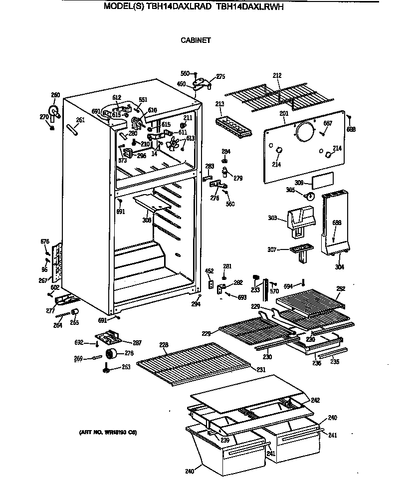 GE TBH14DAXLRAD cabinet diagram
