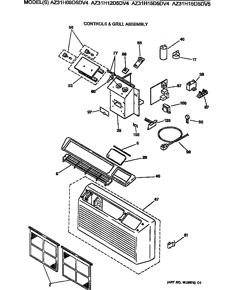 GE AZ31H09D5DV4 controls & grill assembly diagram