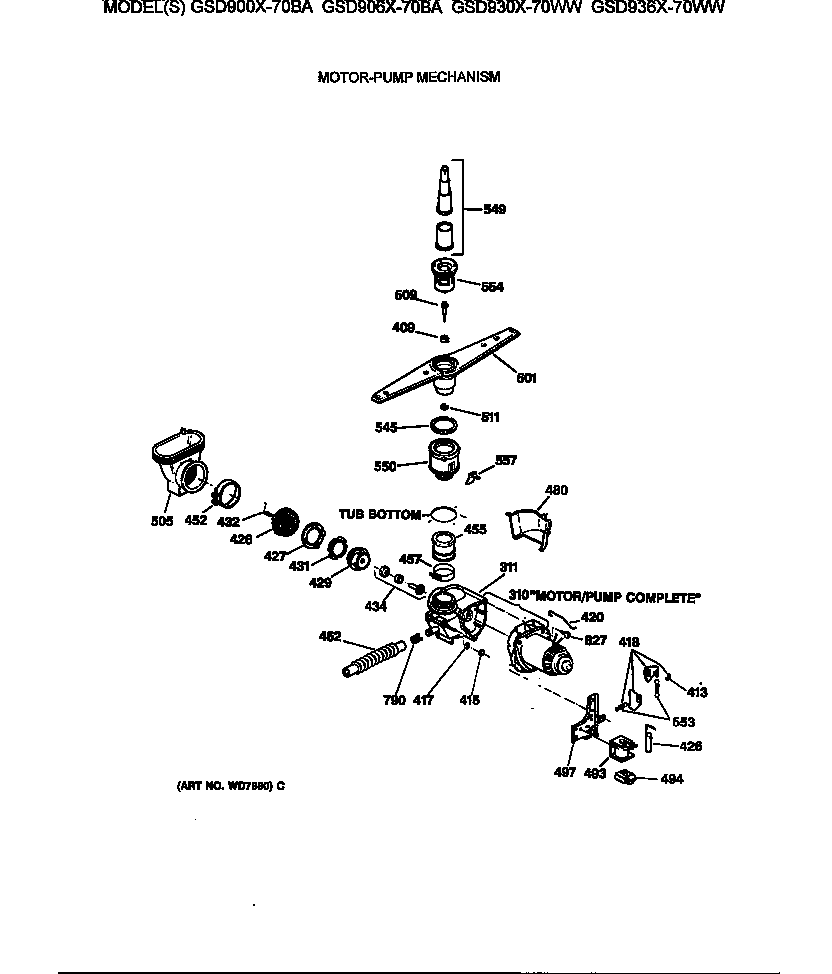 GE GSD906X-70BA motor-pump mechanism diagram