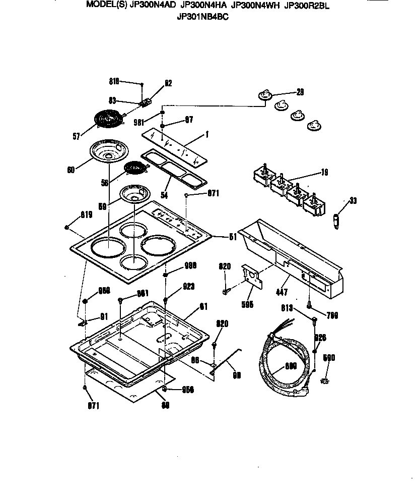 GE JP300R2BL chassis/elements diagram
