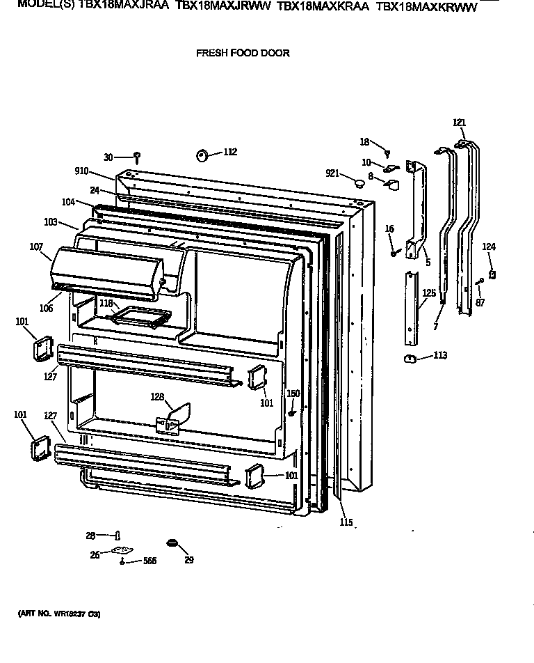 GE TBX18MAXJRWW fresh food door diagram