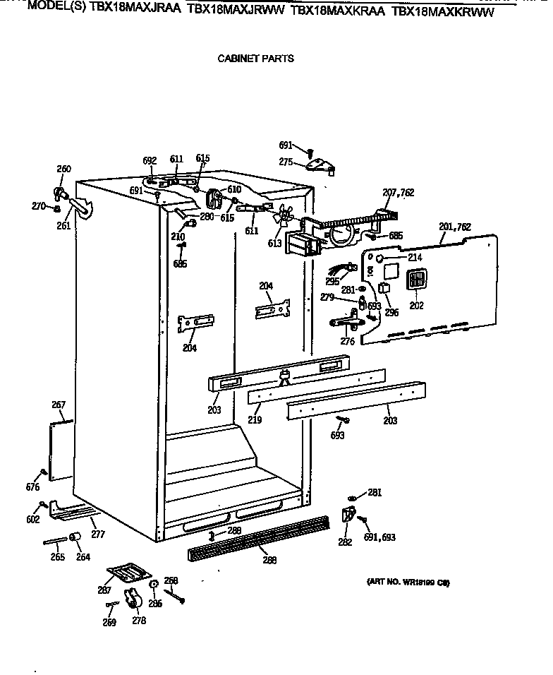 GE TBX18MAXJRWW cabinet parts diagram