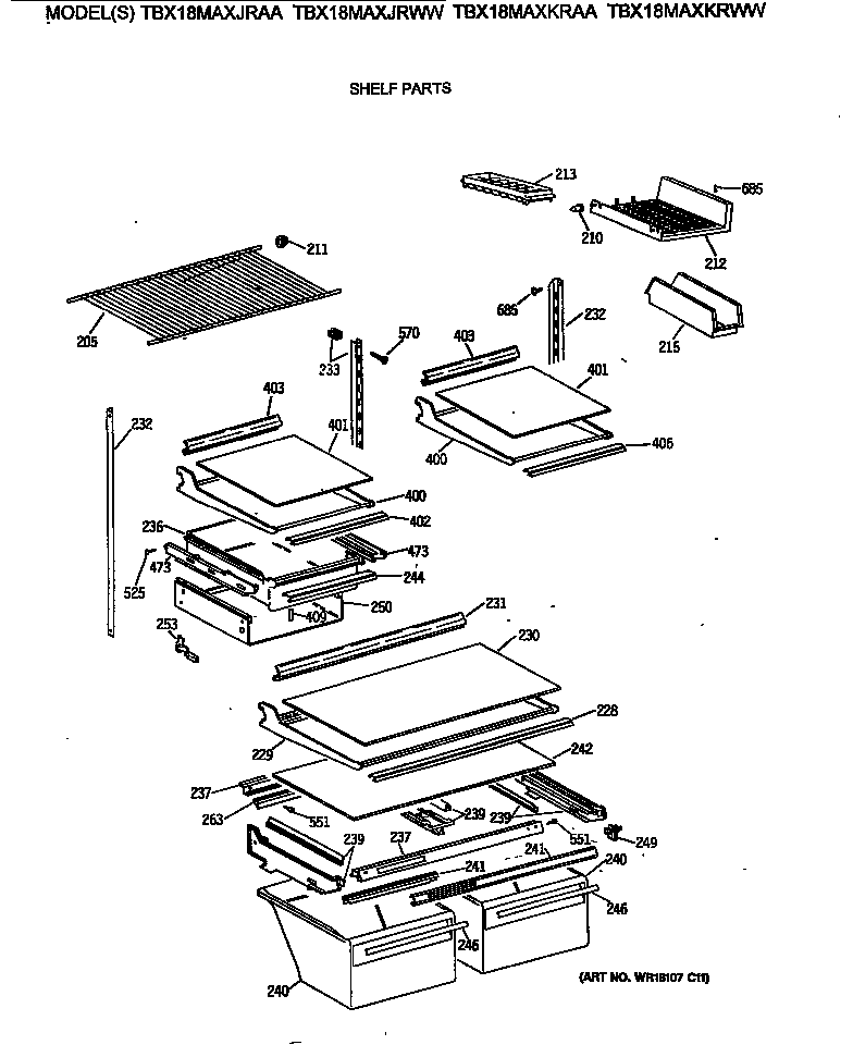 GE TBX18MAXJRWW shelf parts diagram