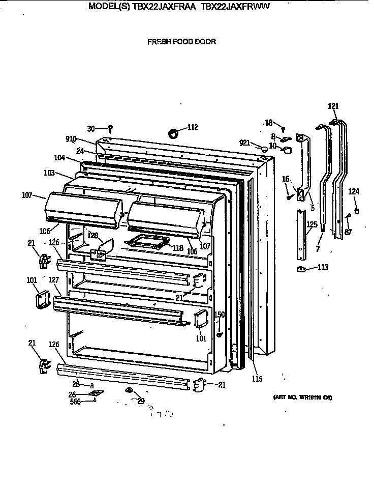 GE TBX22JAXFRWW fresh food door diagram