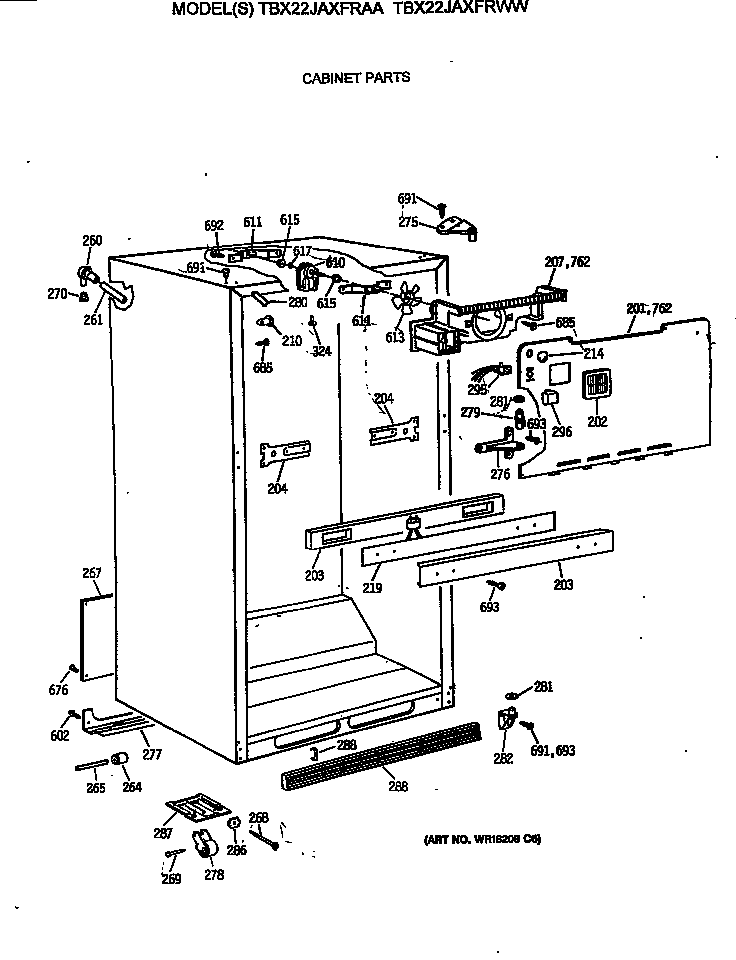 GE TBX22JAXFRWW cabinet parts diagram