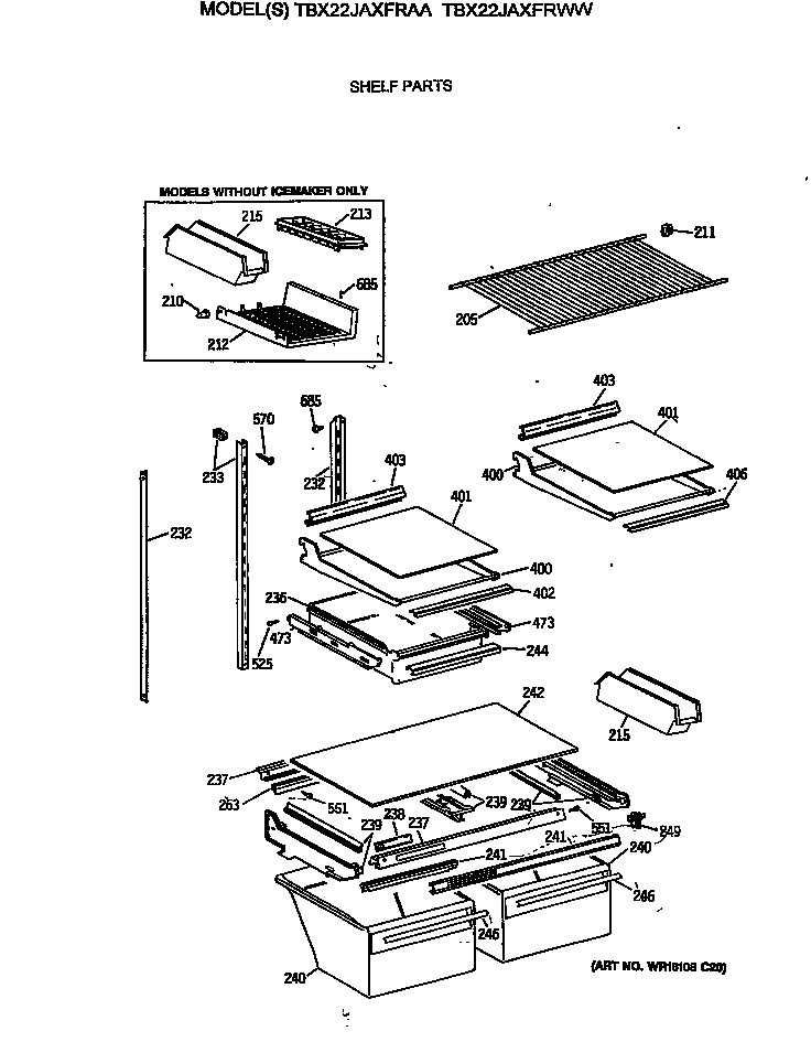 GE TBX22JAXFRWW models without icemaker only diagram