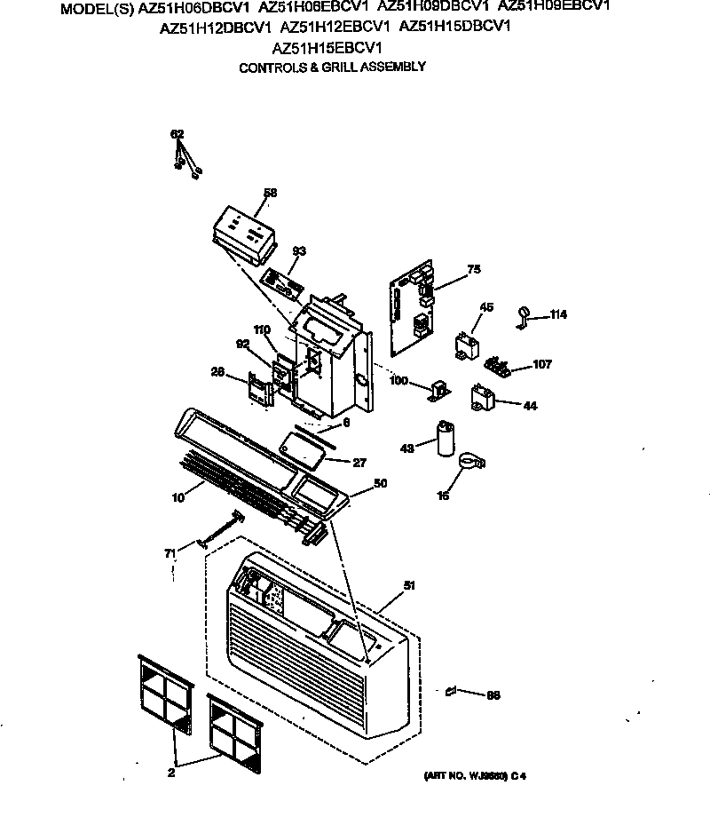 GE AZ51H12DBCV1 controls & grill assembly diagram