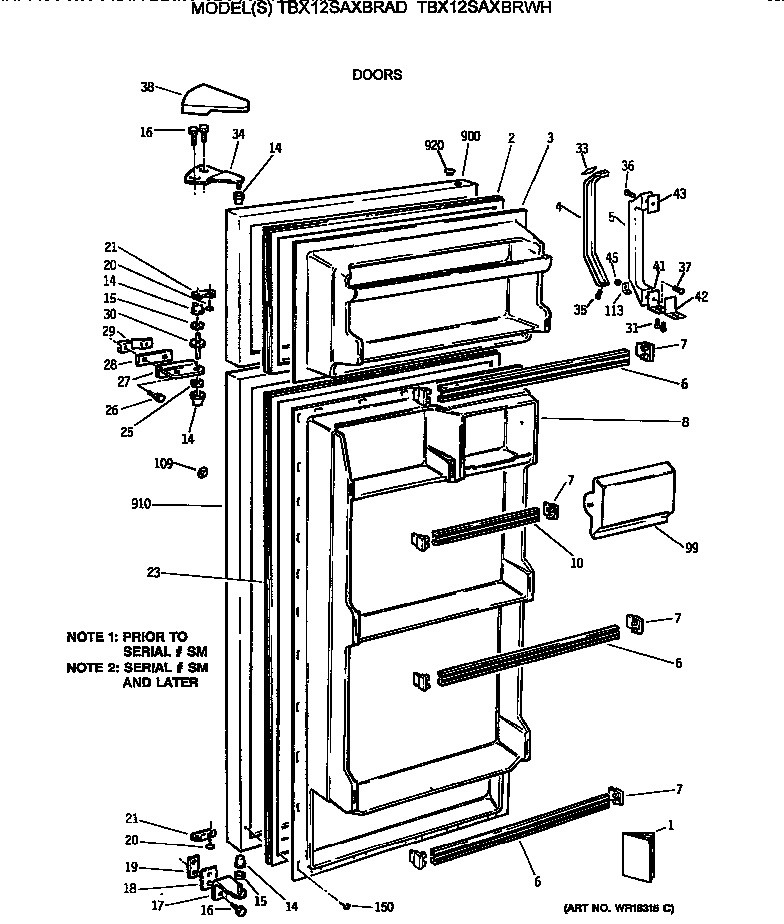 GE TBX12SAXBRWH doors diagram