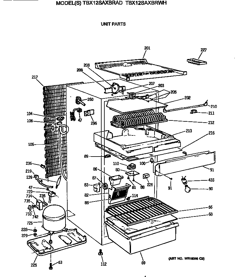 GE TBX12SAXBRWH unit parts diagram