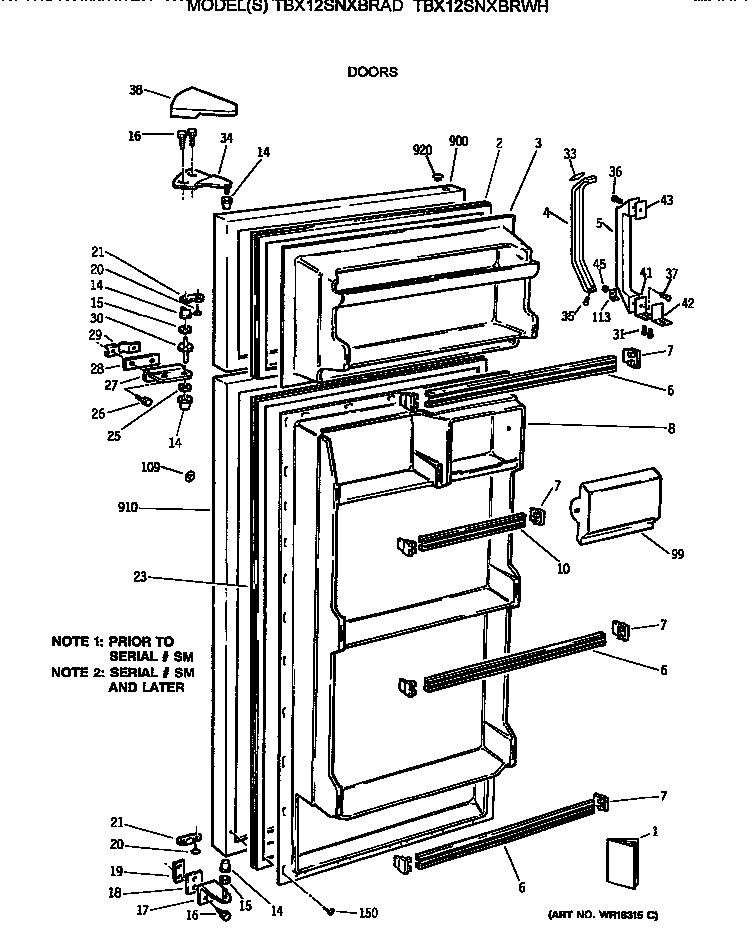 GE TBX12SNXBRWH doors diagram