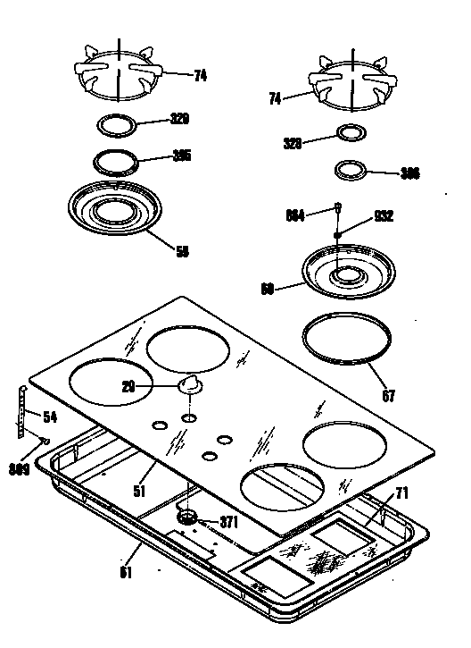 GE JGP630ER2BG cooktop assembly diagram