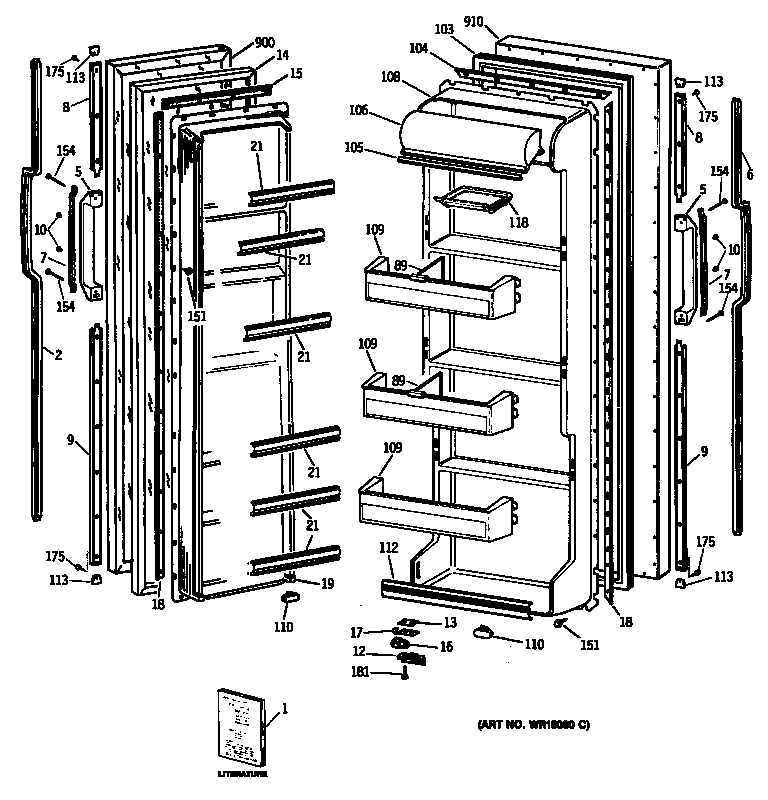 GE TFG20JATCWH doors diagram