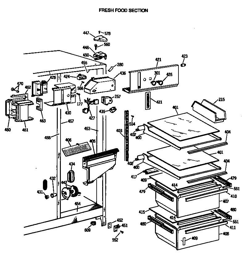 GE TFG20JATCWH fresh food section diagram