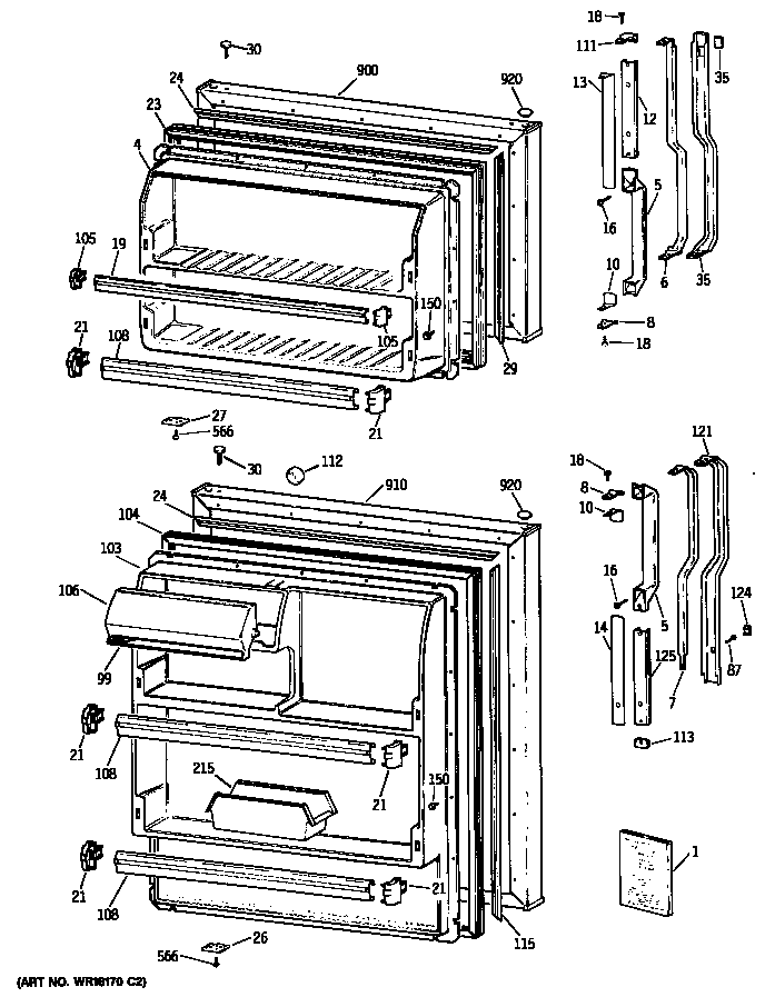 GE TBH14DATCRAD doors diagram