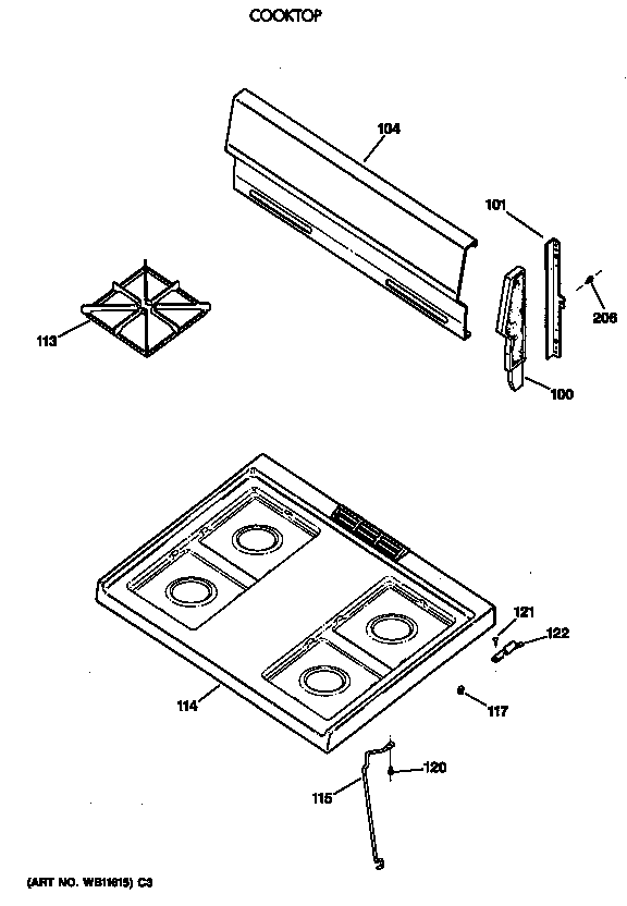 GE JGBS04GEV2AD cooktop diagram