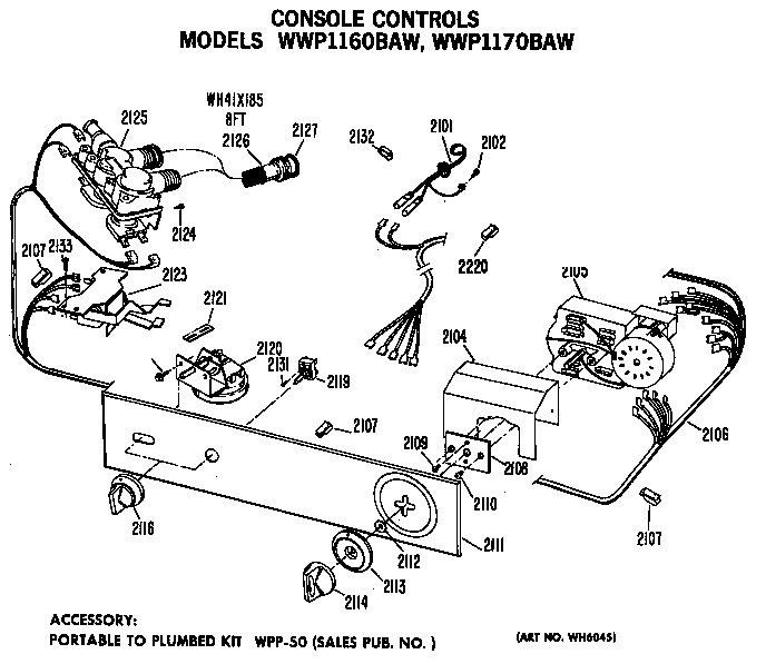 GE WWP1160BAW console controls diagram